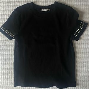 New Zara Black Top with Pearls Details